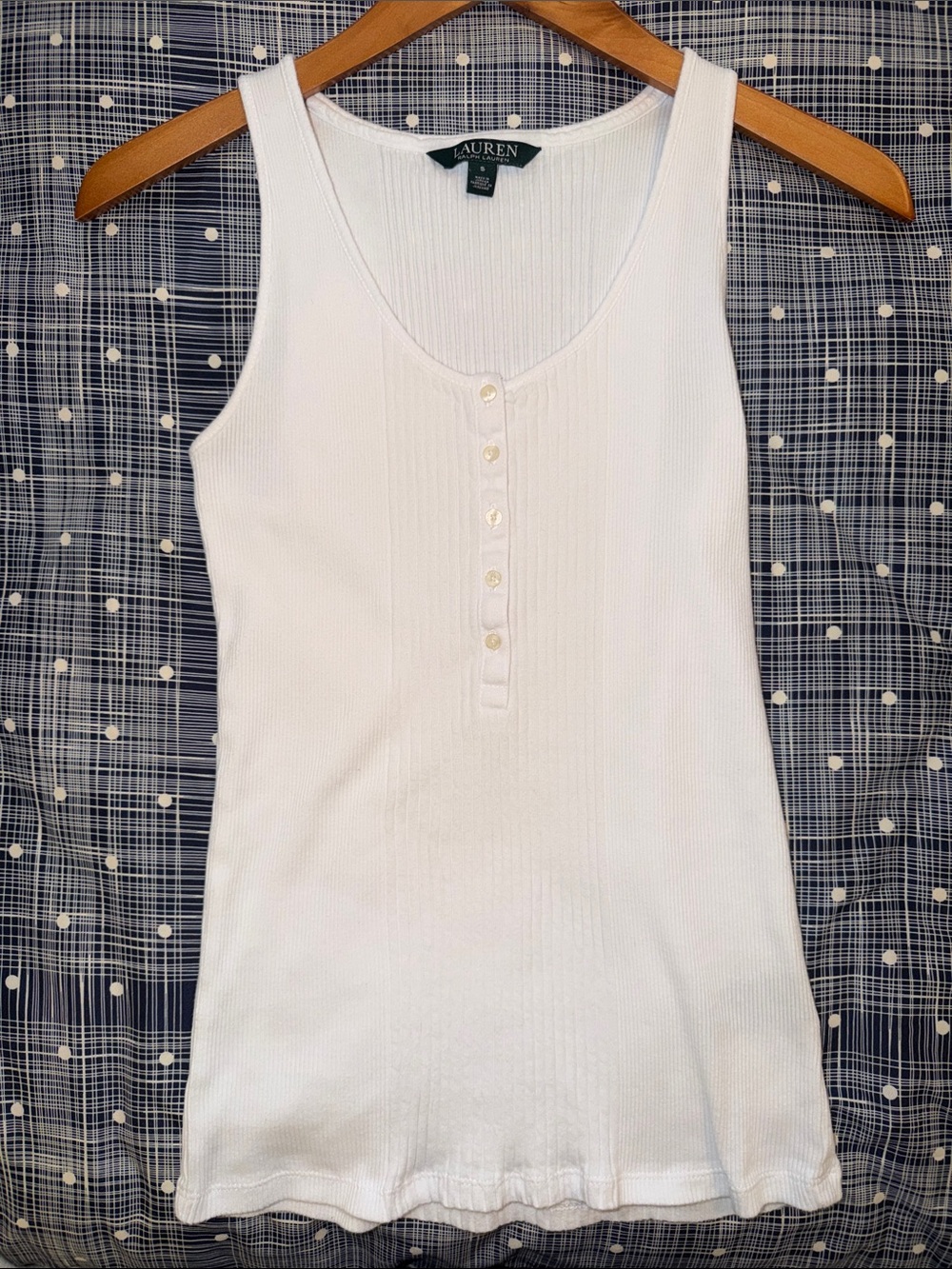 Lauren Ralph Lauren White Ribbed Henley Tank top. Size Small